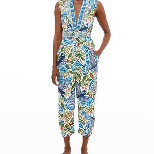 Farm Rio Off White Macaw Flight Canvas Jumpsuit